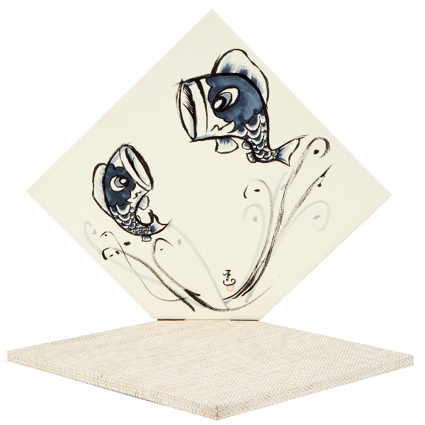 菱形屏風　手描き鯉のぼり
